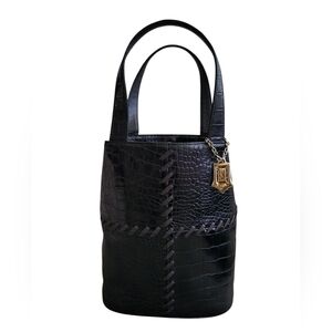 Yves Saint Laurent Black Leather Croc-Embossed Tote Bag